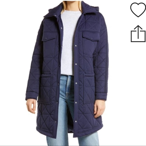 EUC - Avec Les Filles - Long Quilted Puffer Coat - Navy - size Large - Picture 4 of 7